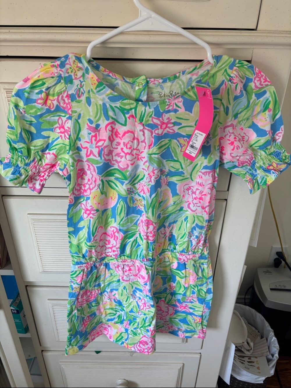 Lilly Pulitzer Pink, Blue & Green Floral Puff Sleeve Dress